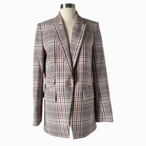 Veronica Beard Fuller Cream Check Plaid Dickey Jacket Size 10 - Picture 5 of 11